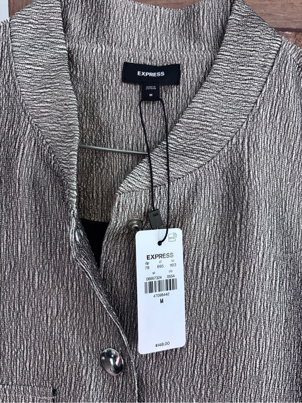 Express Shimmery Textured Collar Blazer in Taupe
